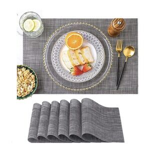 🏡 6-Pack Black/Grey Dining Table Placemats